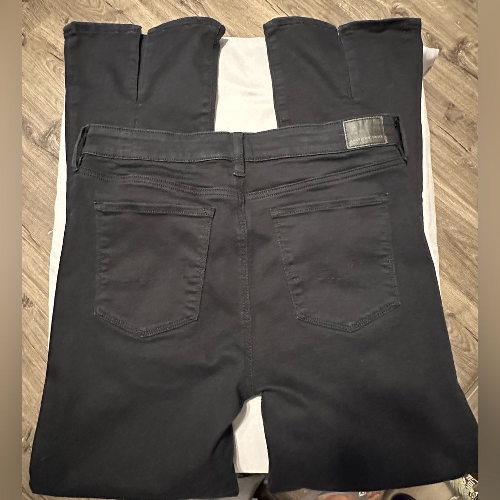 American Eagle Next Level Stretch High Rise Kick Boot Cut Black Jeans - Picture 2 of 8
